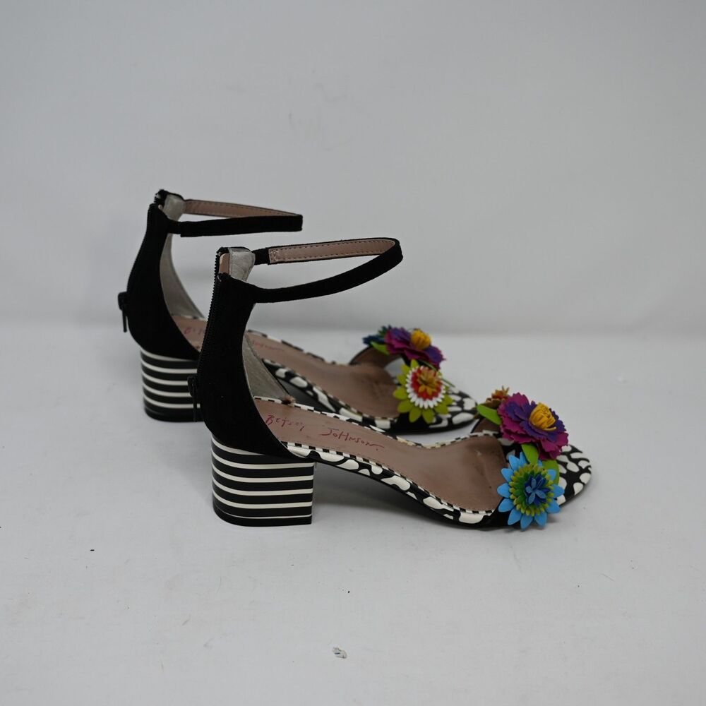 Betsey Johnson Lore 7 Floral Sandals Striped Block Heel 3D Flowers - Picture 4 of 10